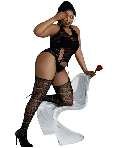 Moonlight Black Halter Suspender Bodystocking Plus Size