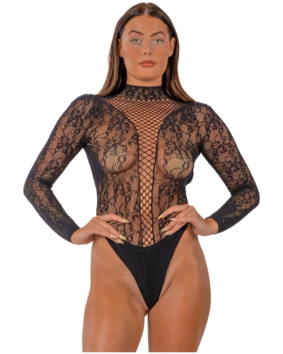 Lace by LJ High Neck Lace Bodysuit Black