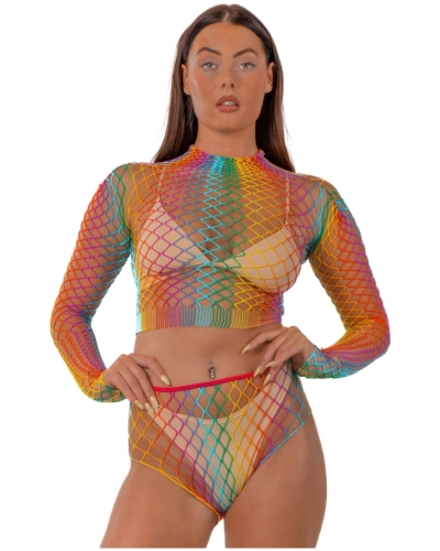 Lace by LJ Rainbow Fence Net Crop Top and Bottoms