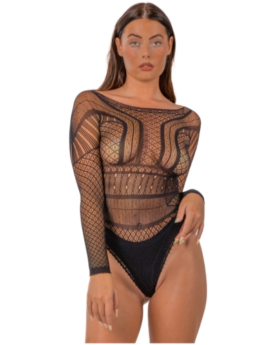 Lace by LJ Seamless Lace Long Sleeved Bodysuit Black