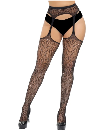 Lace by LJ Plus Size Suspender Pantyhose with Rhinestones