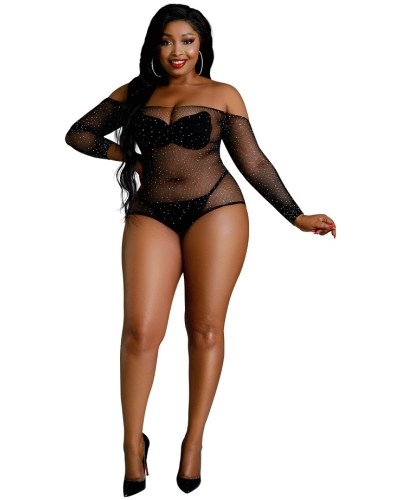 Moonlight Black Off the Shoulder Sparkle Body Plus Size