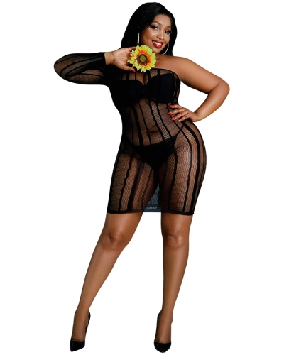 Moonlight Black Stripe Mini Dress Plus Size